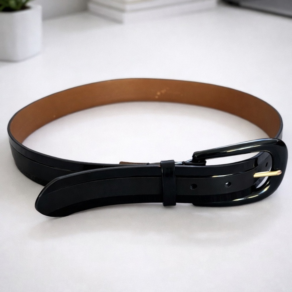 Ralph Lauren Black Vinyl Leather Statement Belt Medium